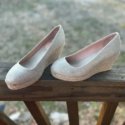 Worn One Time J Crew SEVILLE Wedge Espadrille 6 Metallic Silver • $28