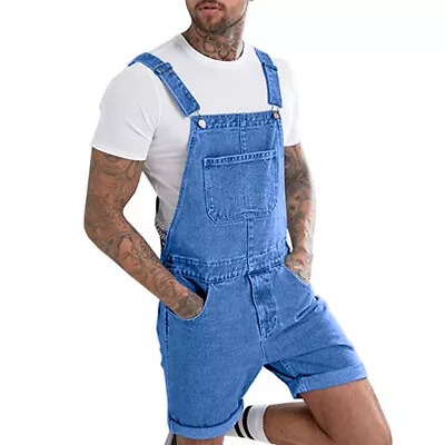 Mens Short Pants Jeans Jumpsuit Casual Denim Overall Trousers Coveralls Workwear • $37.19