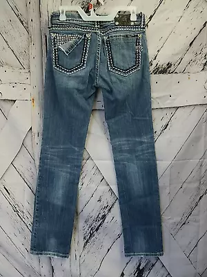 Miss Me Embellished Size 31 JP51185KL Skinny Heavy Stitch Med Wash • $23.99