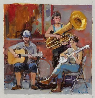 Original Painting 30 X 30 Cm 82MrO Artwork Oil Impressionism Street Musicians • $12.50