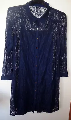  City Chic  Navy Blue Lace Button-Up Dress With Matching Slip Size M/18 • $25