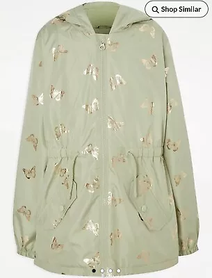 Girls 7-8 Yrs Brand New Green Butterfly Foil Lightweight Rain Mac By George  • £10