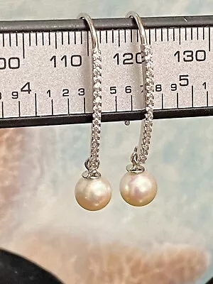 Akoya Saltwater Pearls In A Drop Earring W/cz Accents Repurposed MIKIMOTO Pearls • $125