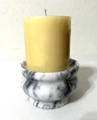 Marble Pillar Candle Holder Gray And White With Vanilla Candle 3.5 X4  Vintage • $7.95