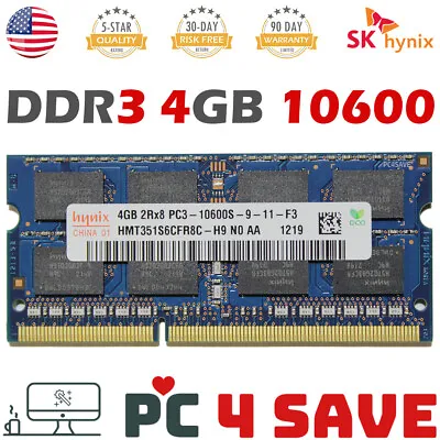 4GB DDR3 1333 MHz 2Rx8 PC3-10600S SODIMM 1.5V 204 Pin Laptop Memory SK Hynix • $9.99