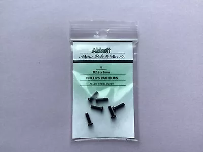 M2.6 X 8mm Phillips Pan Hd. Machine Screw Alloy Steel Black-Abbott  New Pkg/6 ⭐️ • $9.95