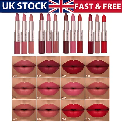 12 Color Three Pc Set  2-in-1 Dual Matte Lipstick And Lip Gloss Packs • £5.99