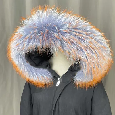 100%Real Raccoon Fur Hood Collar/neck Wrap/unisex Jacket Cap Blue Collar Scarf • $27.99