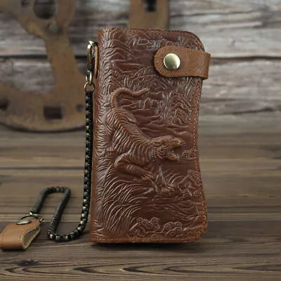 Men Chain Wallet Leather Long Credit ID Cards Holder Biker Trucker Heavy Thick H • $22.99