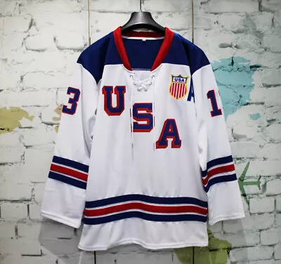 Throwback Miracle On Ice Caufield #13 Hockey Jersey USA Type Stitched Custom • $45.99