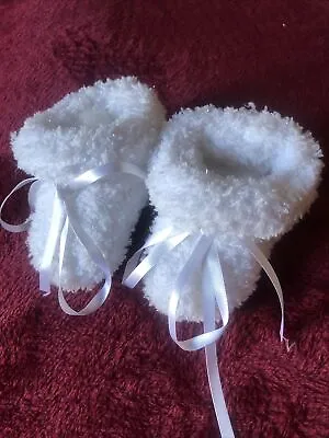 Hand Knitted White Baby Booties  • £1.99