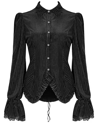 Punk Rave Womens Gothic Steampunk Blouse Top Shirt Black Velvet Victorian Corset • $49.72