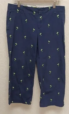 Lilly Pulitzer Navy Blue Lime Green Margarita Glass Crop Pants Size 12 • $25.35