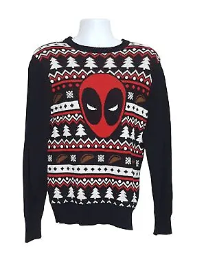 $16.99 • Buy Marvel Deadpool Mens Small Christmas Sweater Jumper Black Red Long Sleeve