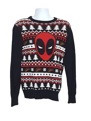 $16.39 • Buy Marvel Deadpool Mens Small Christmas Sweater Jumper Black Red Long Sleeve