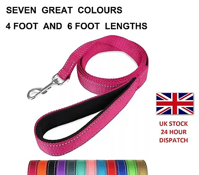 Nylon Dog Lead Reflective Strong - Padded Handle For Comfort 4 Foot & 6 Foot • £4.99