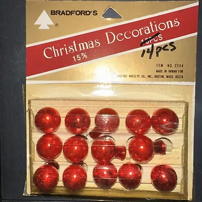 Vintage Christmas Mercury Glass Bradford’s 14 Red Miniature Ball Ornaments In Bx • $8