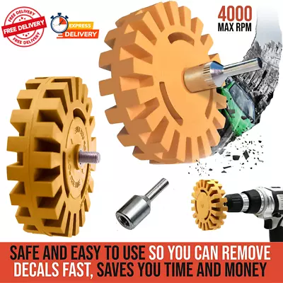 4 Inch Decal Removal Eraser Wheel W/ Power Drill Arbor Adapter Rubber Pinstripe • $6.95