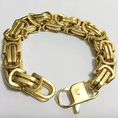 15mm Heavy Gold Mens Bracelet Stainless Steel Byzantine Chain Hip Hop Jewelry • $14.99