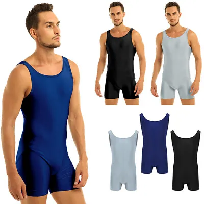 US Men's Sleeveless Bodysuit One Piece Sport Gym Leotards Solid Color Jumpsuit • $4.99