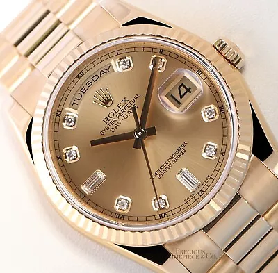 Rolex Day-Date President 118238 18k YG 36mm Watch-Champagne Diamond Dial-Fluted • $27000