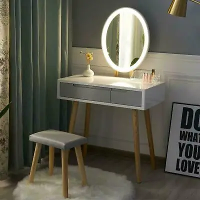 £126.50 • Buy Dressing Table Vanity Set Makeup Desk With Dimmable LED Light Mirror Stool Wood