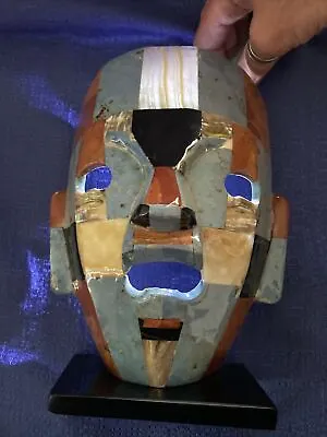 Mayan Death Mask Turquoise Mother Of Pearl Onyx Burial Mosaic Sculpture Folk Art • $178.41