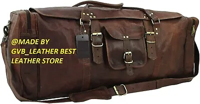 Vintage Very Large Genuine Leather Holdall Travel Weekend Duffel Bag Tan • £105.98