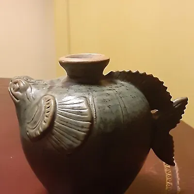 Indonesian Pottery Green Figural Fish Vessel - Hand Made In Bali Indonesia • $15