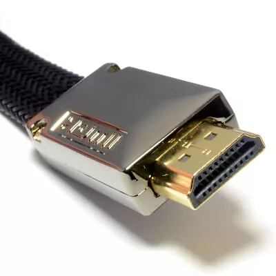 PRO FLAT Braided HDMI 2.0 High Speed TV UHD 4K Cable Metal Ends 1m/2m/3m/5m/10m • £4.40