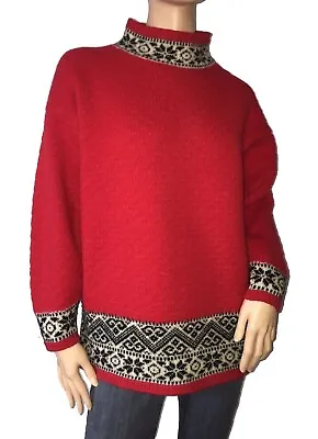 VTG Gap S Red Thick 100% Wool Fair Isle Nordic Ski Oversized Sweater RETRO 90s • $129