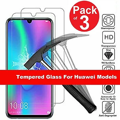 3 Pcs Huawei Tempered Glass Screen Protector Mate 20 P20 P30 Pro P40 Lite Y6 Y7 • £3.29