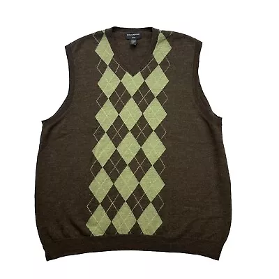 Banana Republic Sweater Vest Mens XXL Brown Green Argyle Diamond Merino Wool • $14.88