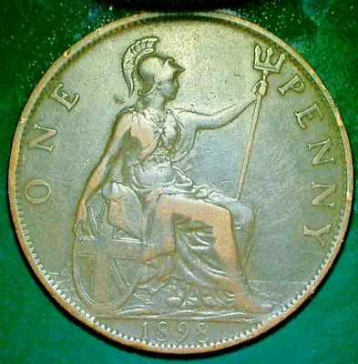 1898 United Kingdom Queen Victoria Bronze Composition  1-penny Coin Km# 790 • $12.98