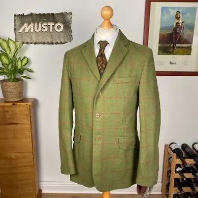 MUSTO Performance Men’s Waterproof Red + Green Windowpane Tweed Jacket Blazer 42 • £60