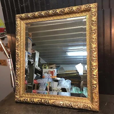 Large  Vintage  Gilt Wood Gold Framed  Beveled Mirror 30in X 28in Framed • $270