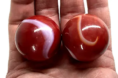 2 BOULDERS 35mm RED BEARD Marbles Glass Ball Red/White Giant LARGE Swirl • $9.95