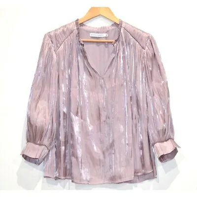 Size M Pleated Rebecca Minkoff Billie Lilac Pink Silky Blouse Top Polyester 3/4 • $44
