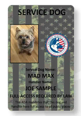 $7.99 • Buy Camo Flag Theme Service Dog/Emotional Support/Therapy Dog ID Card 