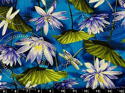 Tina Scrap Metallic Flower Floral Lilly Dragonfly Water Cotton Fabric 9 X21” • $3.29