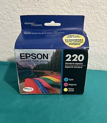 Genuine Epson 220 Standard Capacity 3 Ink Cartridges Black Color NEW EXP 08/2019 • $17.99