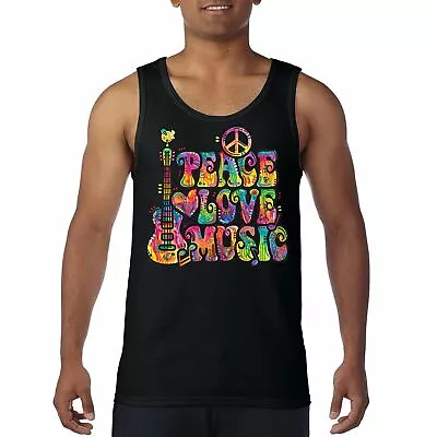 Dean Russo Peace Love Music Tank Top Guitar Happy Good Vibe Men's Top • $23.95