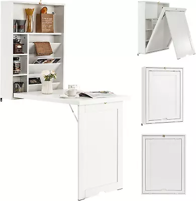 Folding Wall Mounted Desk Fold Down Desk With Storage Shelves Wood Convertible • $165.36