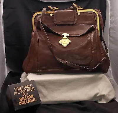 Vintage Oscar De La Renta Women's Brown Leather Satchel Top Handle Shoulder Bag • $222.91