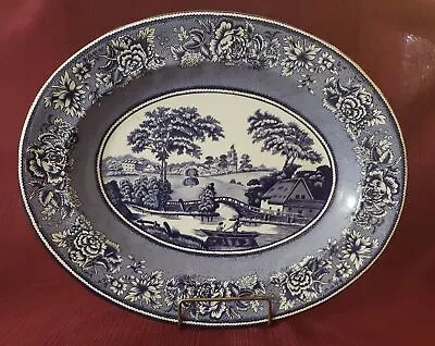 Vintage Daher Decorated Ware Blue And White Metal Oval Platter Made In England • $12