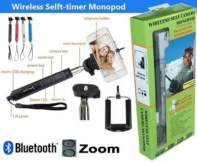 Strong Monopod Selfie Stick Telescopic Holder Bluetooth Remote For IPhone Models • £5.99