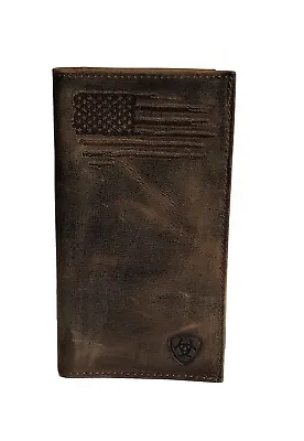 ARIAT Men's Dark Brown Distressed Rodeo Wallet USA Flag • $49