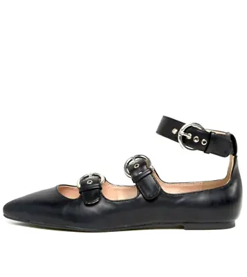 London Rebel Womens UK 3 EU 36 Black Multi Point Buckle Ankle Strap Flats Shoes • £19.99