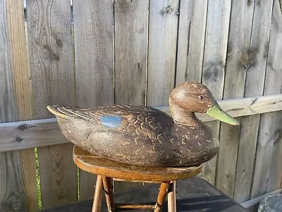 Vtg Solid Carved Oversized Black Duck Decoy Or Hen Mallard Great Form • $56