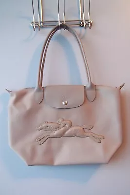 Rare Longchamp Le Pliage Tote Gray W/ Raised Croc Leather Rider Logo – New • $129